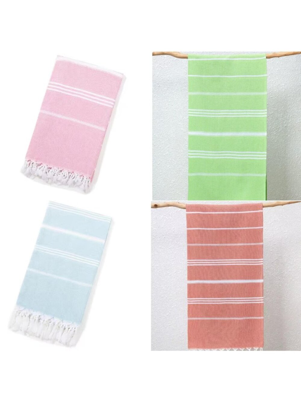 4PCS Striped Turkish Towel Cotton Sports Beach Towel For Adult Pool Blanket